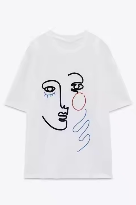 Summer Contour Embroidery Girl T-Shirt