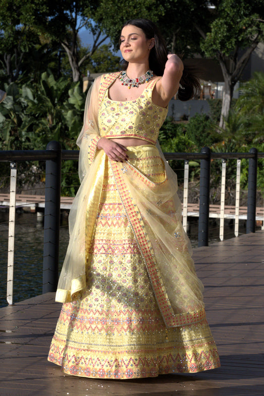 Dreamy Mirror Lehenga Set - Lemon Yellow