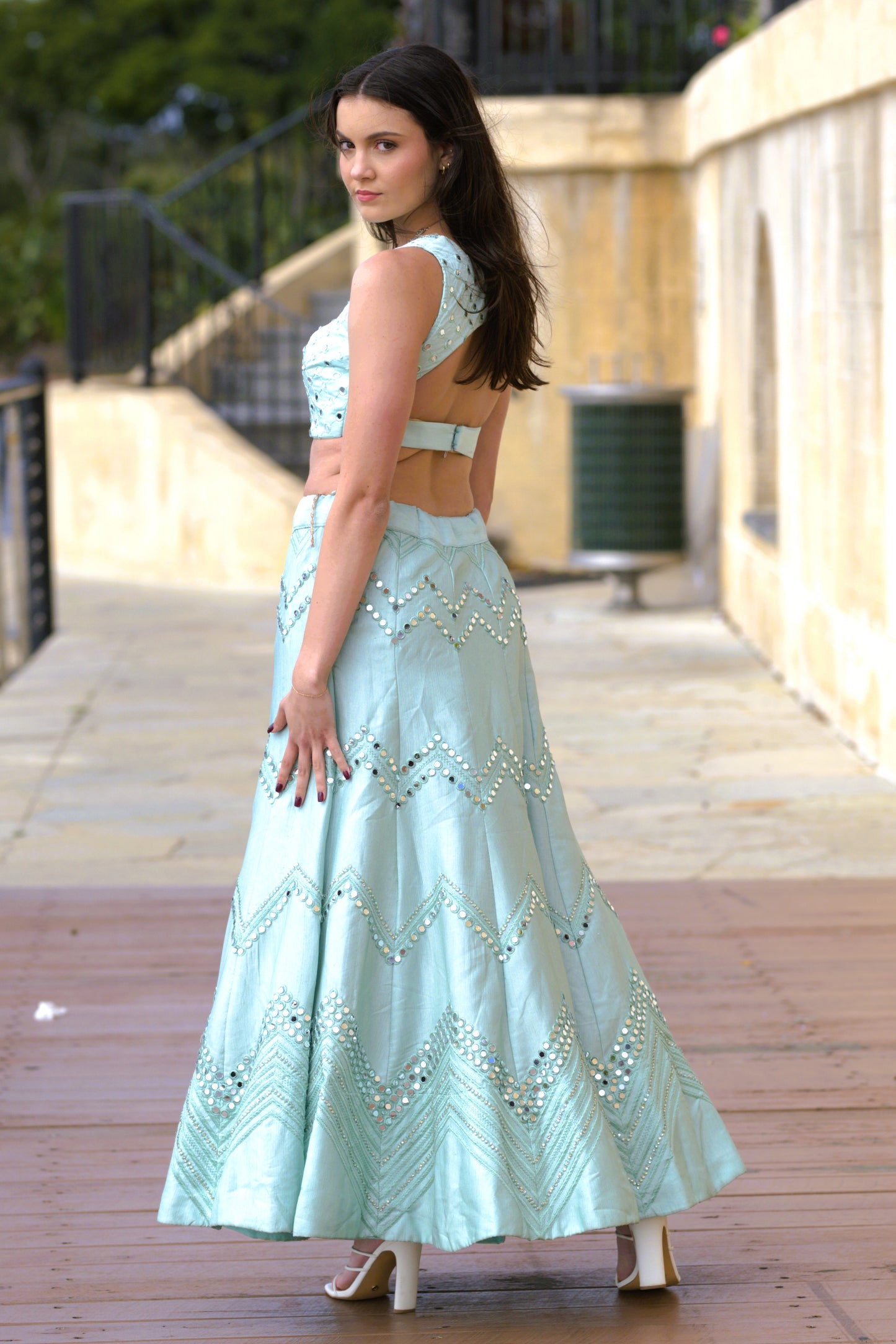 Stunning Mirror Lehnga Skirt Set