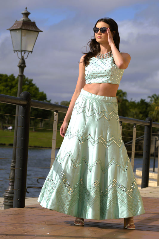 Stunning Mirror Lehnga Skirt Set