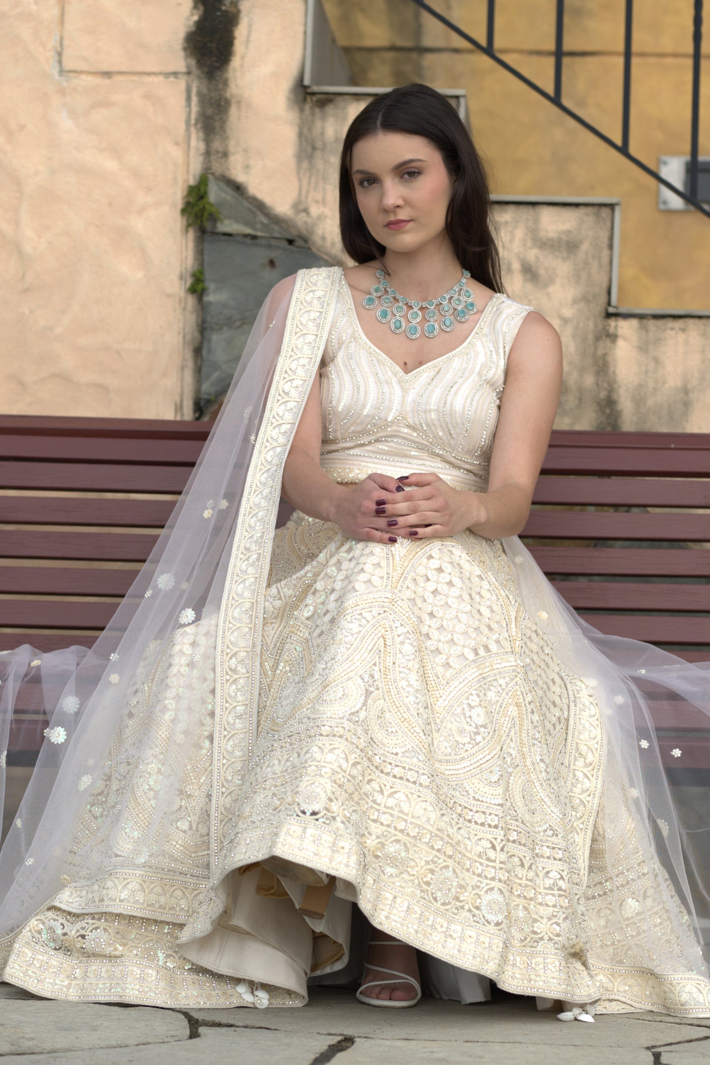 Embroidered Lehenga Set - Cream White